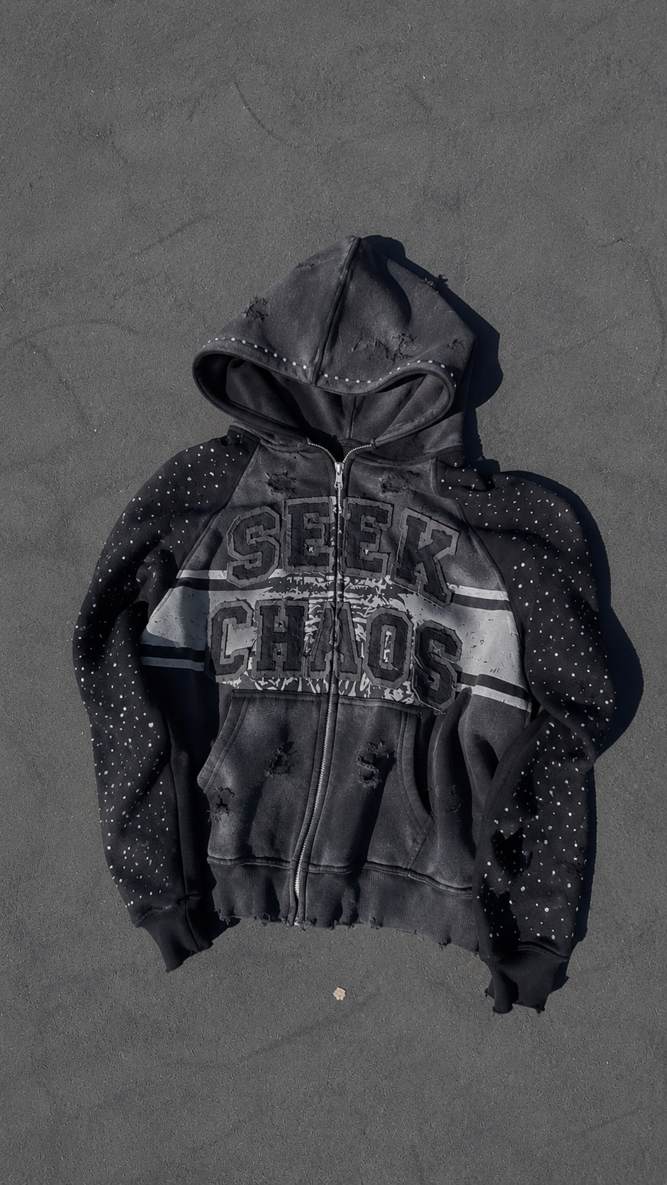 Charcoal “Revenge is chaos” zip-up