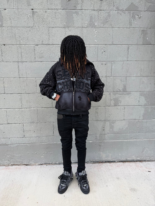 Charcoal “Revenge is chaos” zip-up